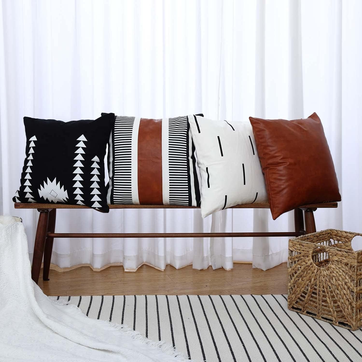 Set Of 2 Farmhouse Throw Pillow Covers - 20x20 Inch, Burnt Orange, Textured Polyester With Hidden Zipper