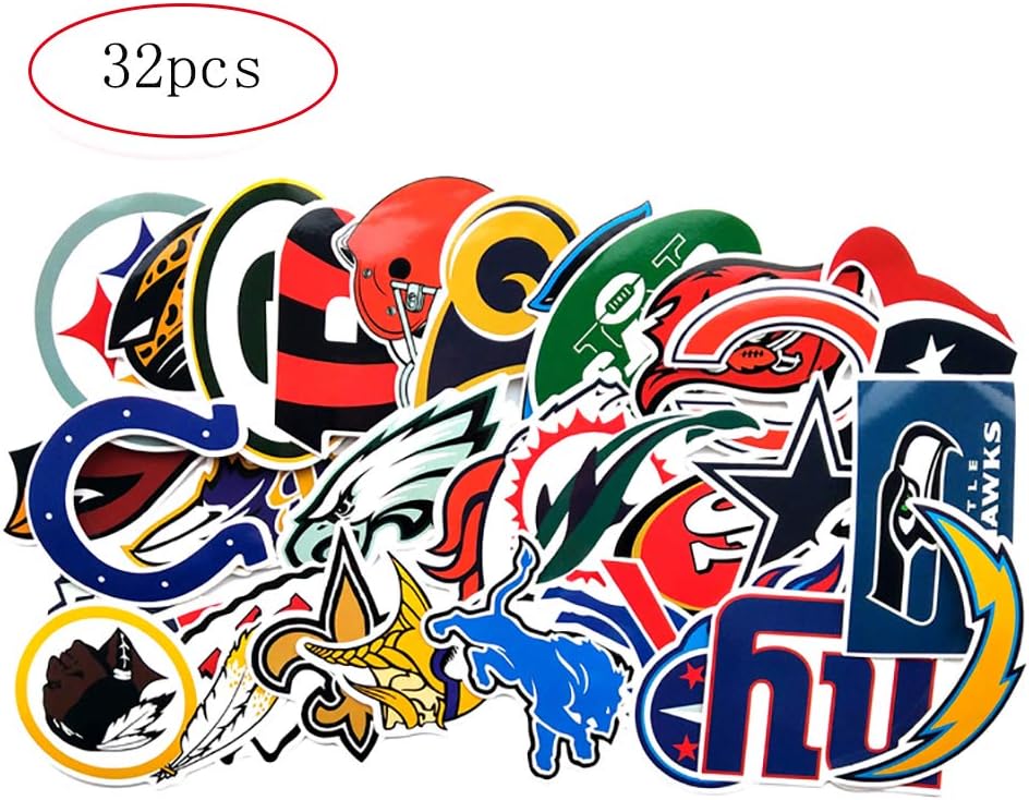 32pcs Football NFL New England Patriots Philadelphia Eagles Badge Laptop Stickers Soccer Star Stickers Computer Car Skateboard Motorcycle Bicycle Luggage Guitar Bike Decal