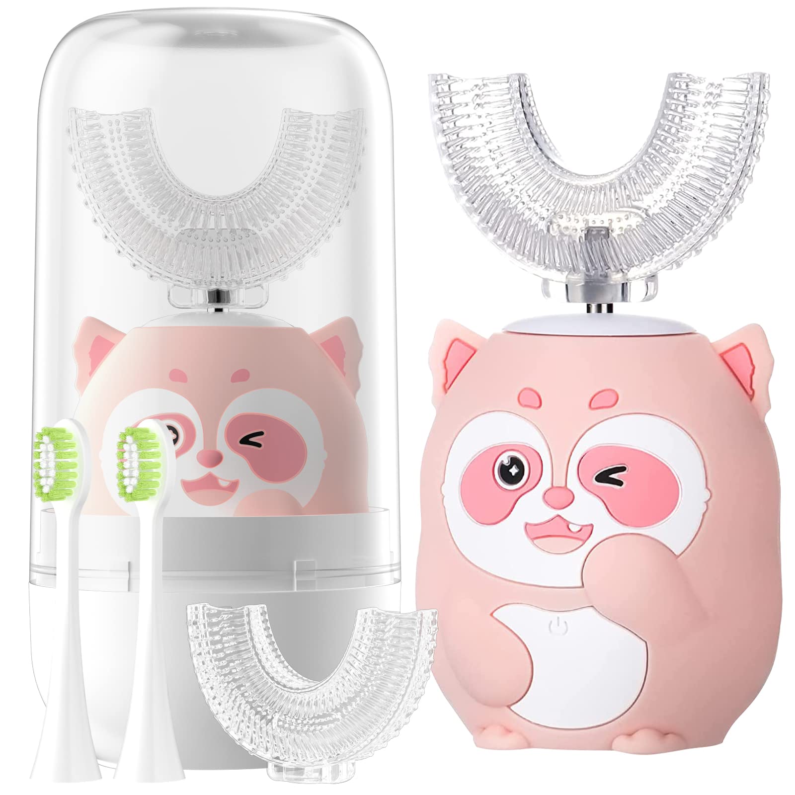 ELOTAME Kids Electric Toothbrushes U Shaped Toothbrush - Battery Rechargeable Automatic Tooth Brush with 4 Brush Heads Ultrasonic Vibrating - Toddler Childrens Teeth Cleaning Ultra Soft