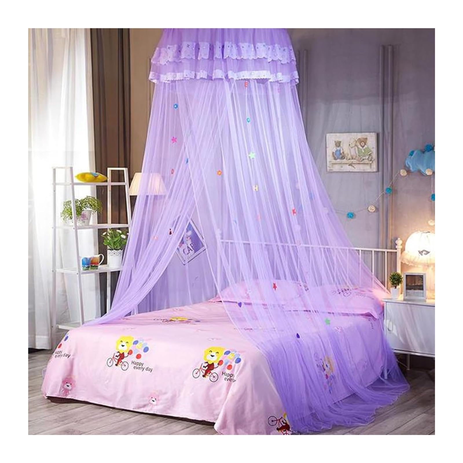 Moustiquaire de lit violette baldaquin rond en dentelle pour chambre