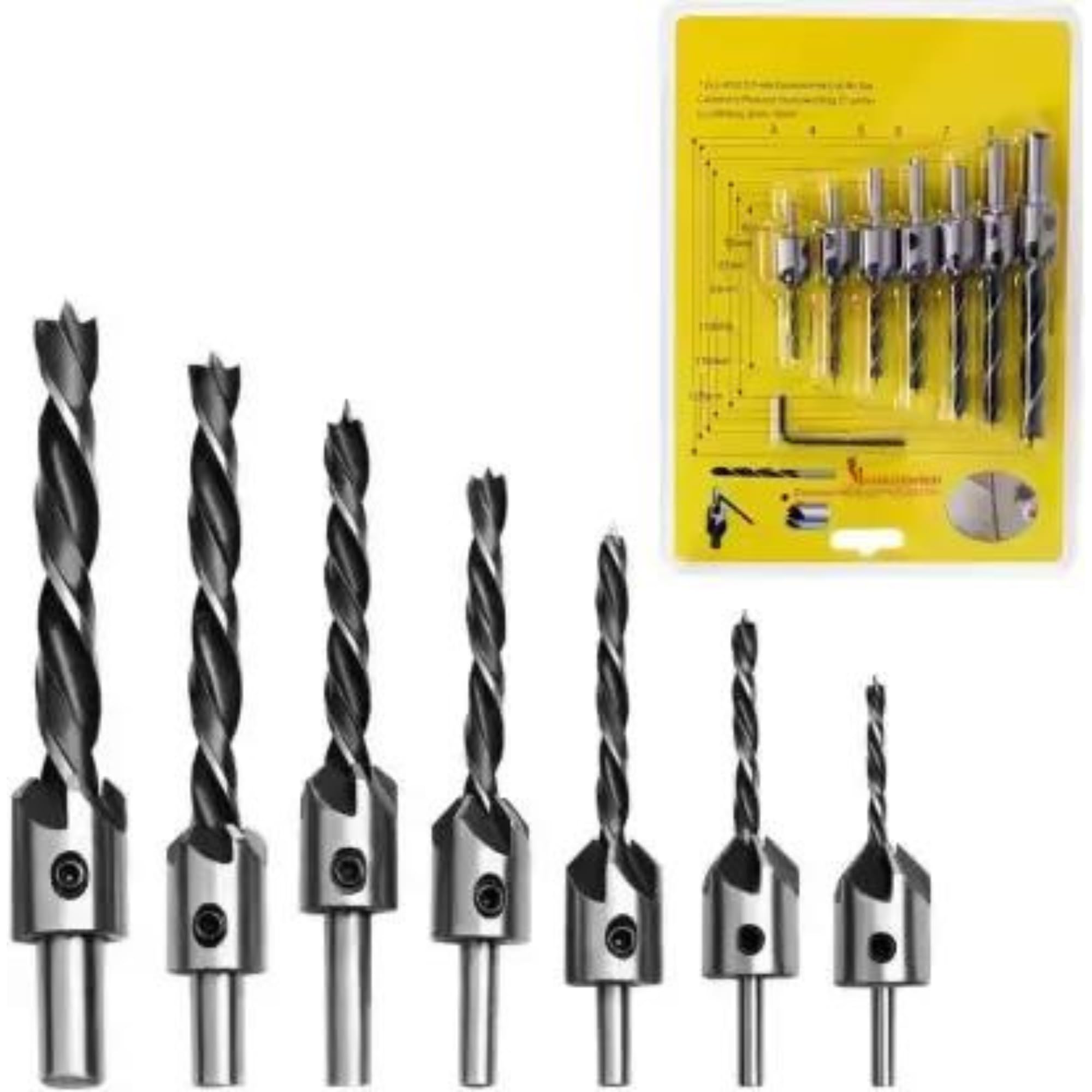 BANISTROKES High Speed Steel Countersink Drill Bit Set Power Tools Accessories with Hex Key for Plastic, Woodworking (7 Pcs, 3-10mm)