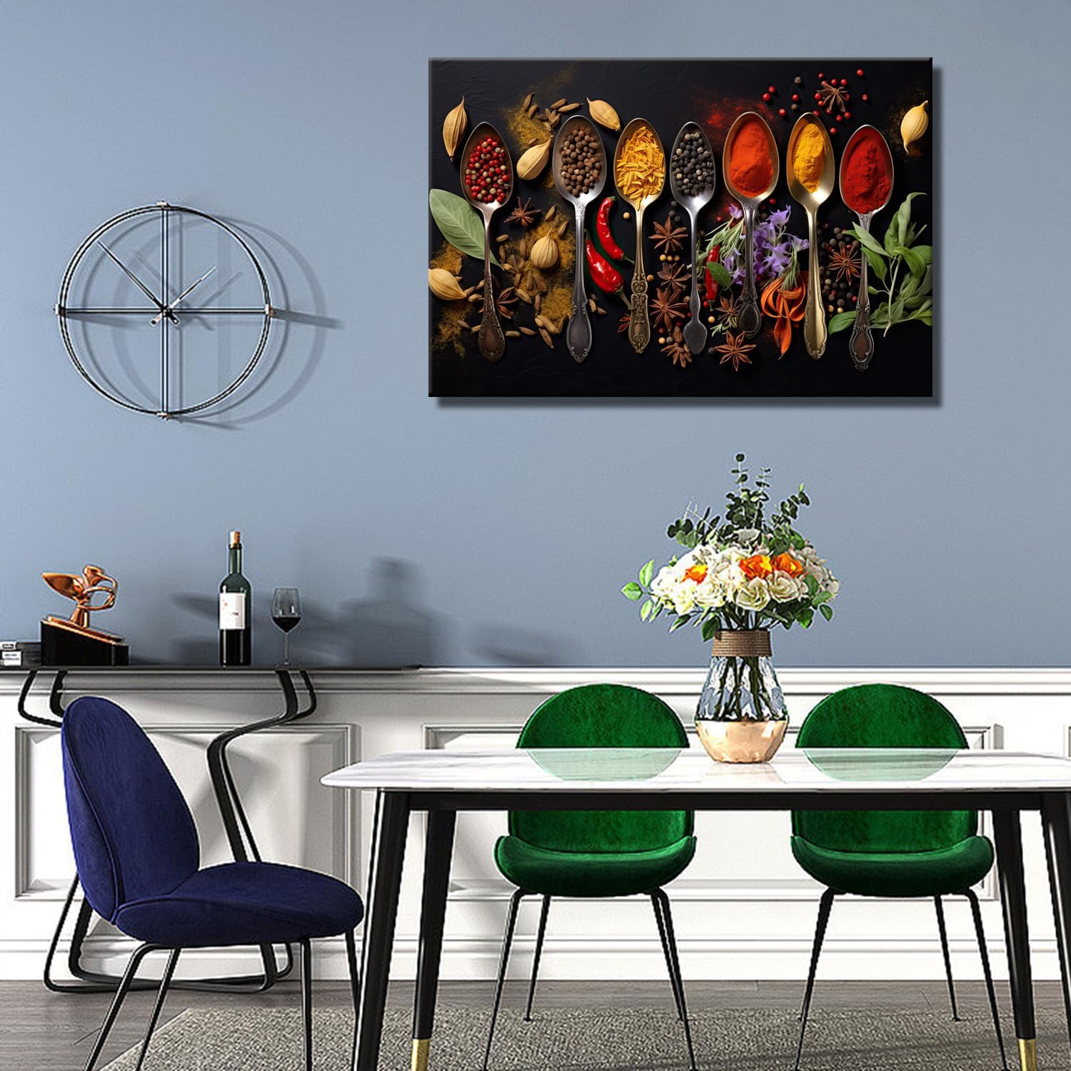 GLOKAKA Kitchen Canvas Wall Art Dining Room Wall Decor Colorful Spices and Spoons Wall Art Print Modern Pictures for Kitchen Still Life Dining Room Decor Paintings