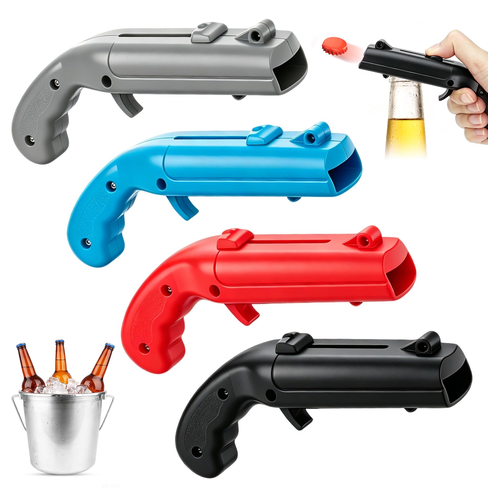 4 Stück Flaschenöffner Pistole, Lustige Schuss Flaschenöffner, Biergeschenke für Männer,Flaschenöffners Lustig für Party, Bar & Home Shooter Kronkorken Spiele