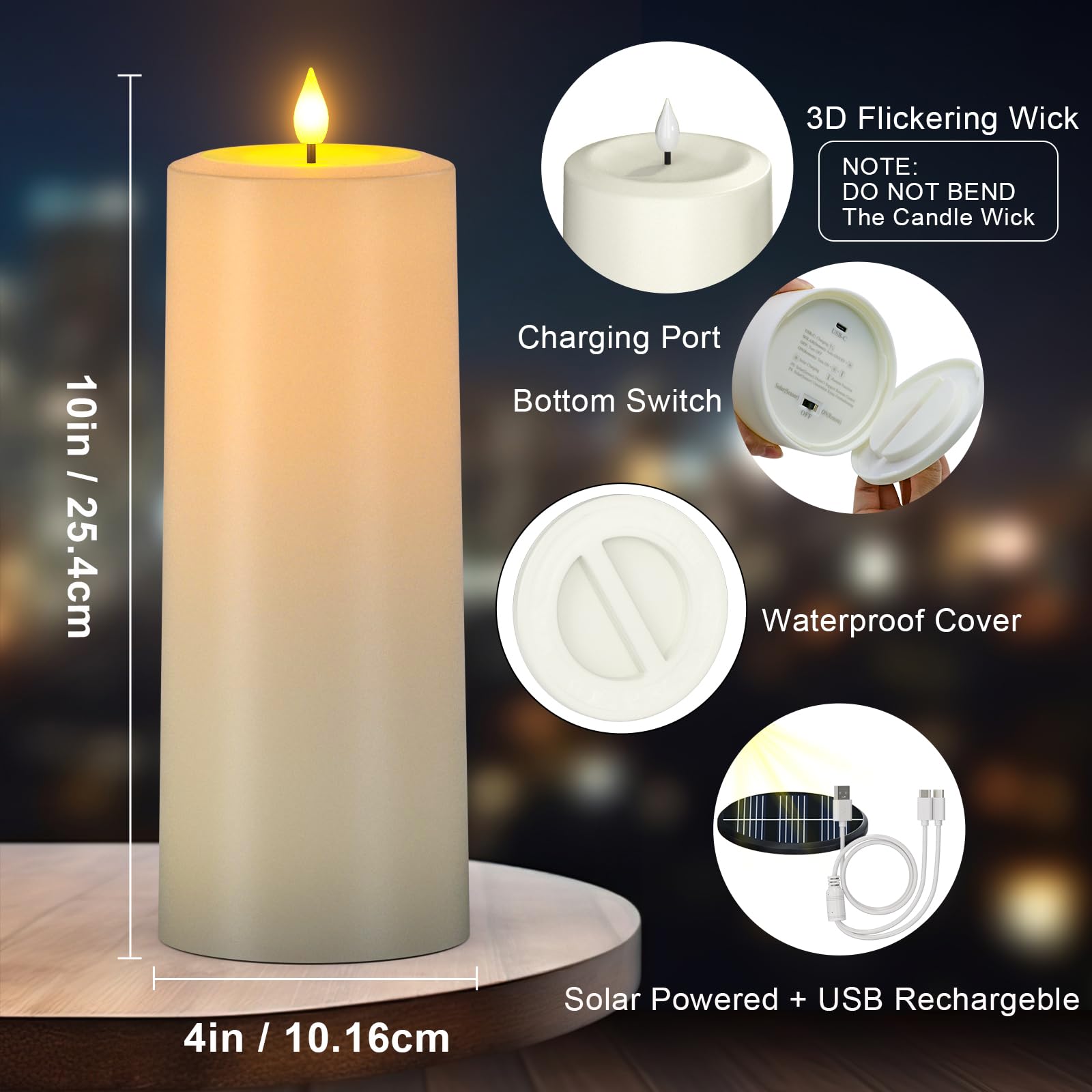 SoulBay 25 cm Grandi Candele LED Luci Solari Ricaricabili da Esterno Fiamma Tremolante con Telecomando e Timer per Lanterne da Giardino Camera di Casa Decorazioni Natalizie Halloween, 2 Pezzi