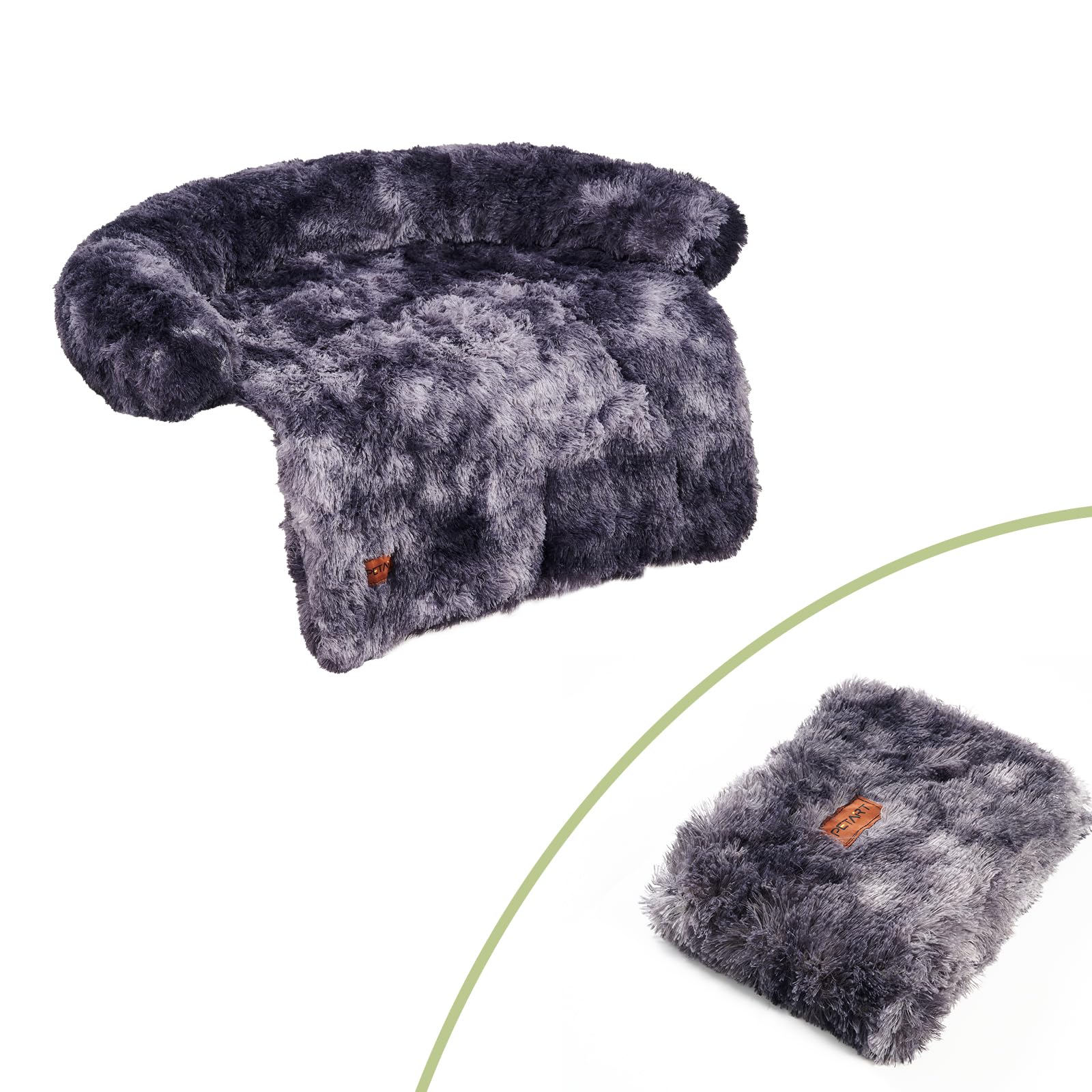 Dog Couch Bed Mat - Fluffy Plush Dog Sofa Bed with Blanket,Pet Protector with Removable Washable Cover for Medium and Large Dogs (Black&Grey, 43x41x7inch)
