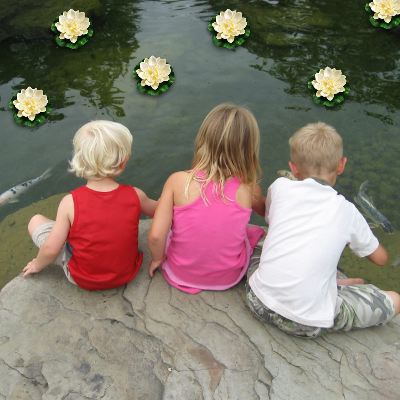 Lot de 6 nénuphars artificiels flottants - Plantes de bassin artificielles - Nénuphars artificiels - Décoration d'étang flottante pour aquarium, terrasse, jardin, étang