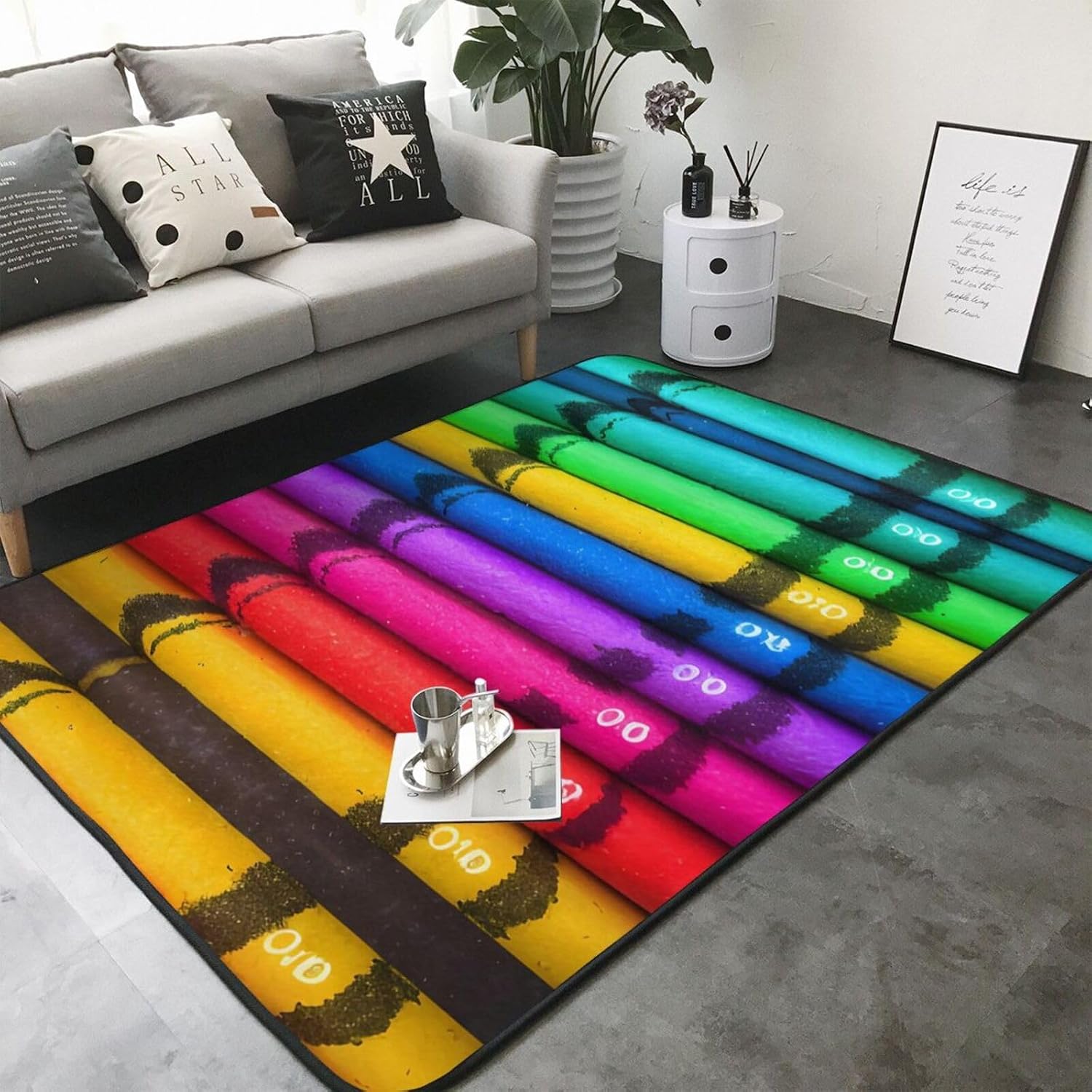 Colored Crayons Printed Floor mat 80x58 inches, Non-Slip Decorative Carpet for Bedroom and Living Room