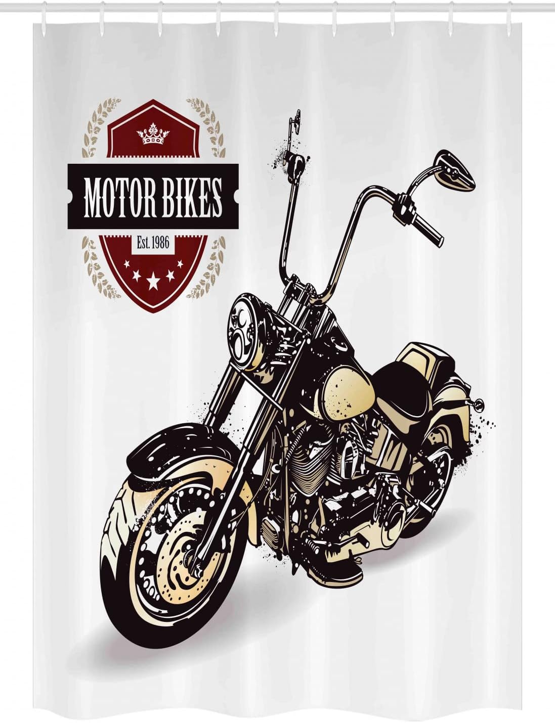 Ambesonne Motorcycle Stall Shower Curtain, Chopper Customized Club Insignia Bikes Hippie Classic Retro Themed Print, Fabric Bathroom Decor Set with Hooks, 54" W x 78" L, Black Beige