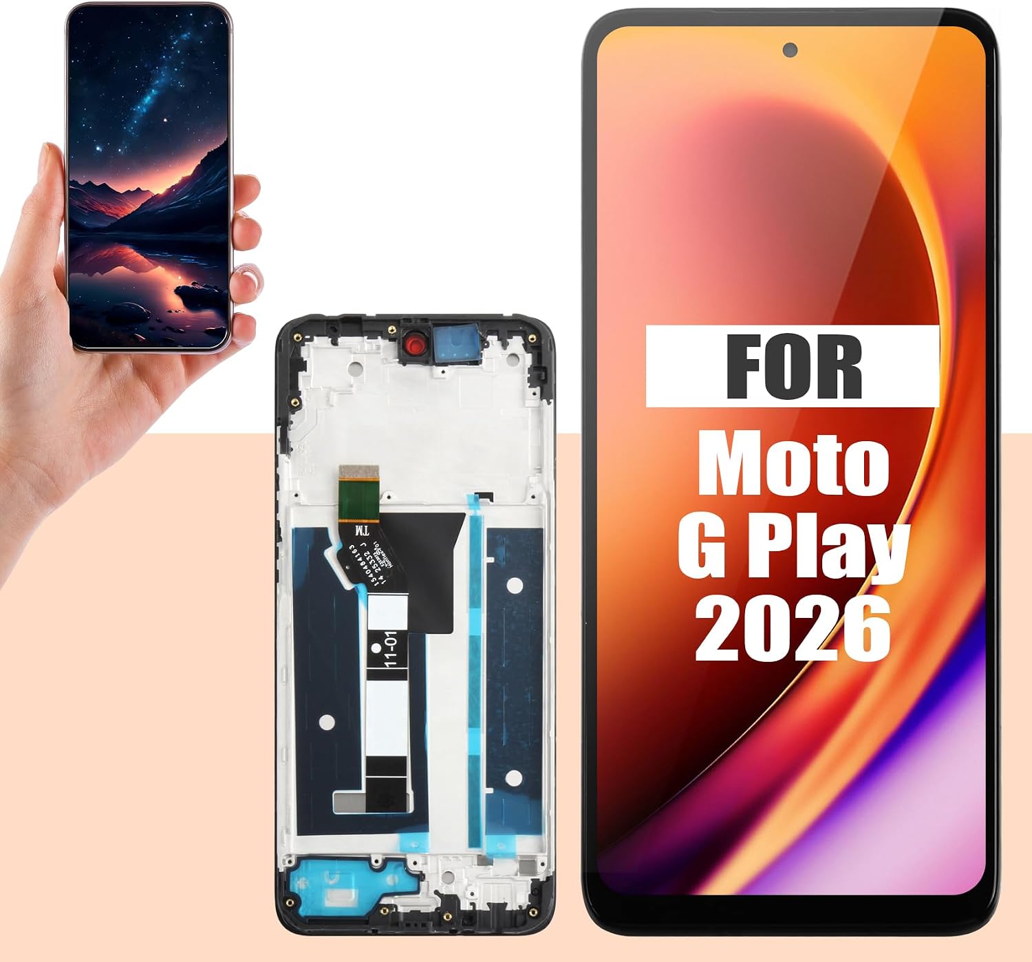 LCD For Motorola Moto G Play 2026 Screen Replacement For Moto G Play 2026 LCD Screen XT2615-1,XT2615-2,XT2615 Touch Display Digitizer Assembly Repair Parts(Black With Frame)