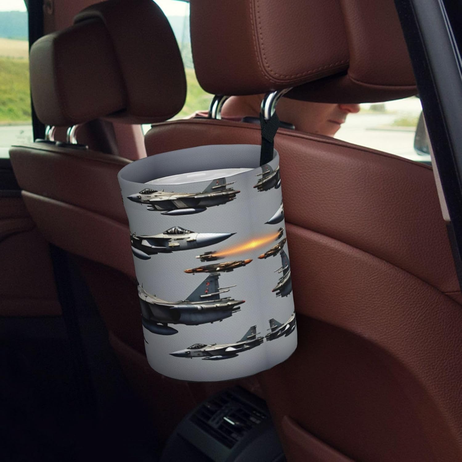 Aircraft Fighter Jets Print Foldable Car Trash Can,Hanging Car Garbage Can,Waterproof Car Garbage Bin, for Travel Camping