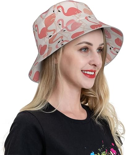 Miniatura 6 de Sombrero de cubo de flamenco rosa, sombrero de sol de playa de viaje animal sombrero de doble cara plegable al aire libre unisex sombrero de cubo,