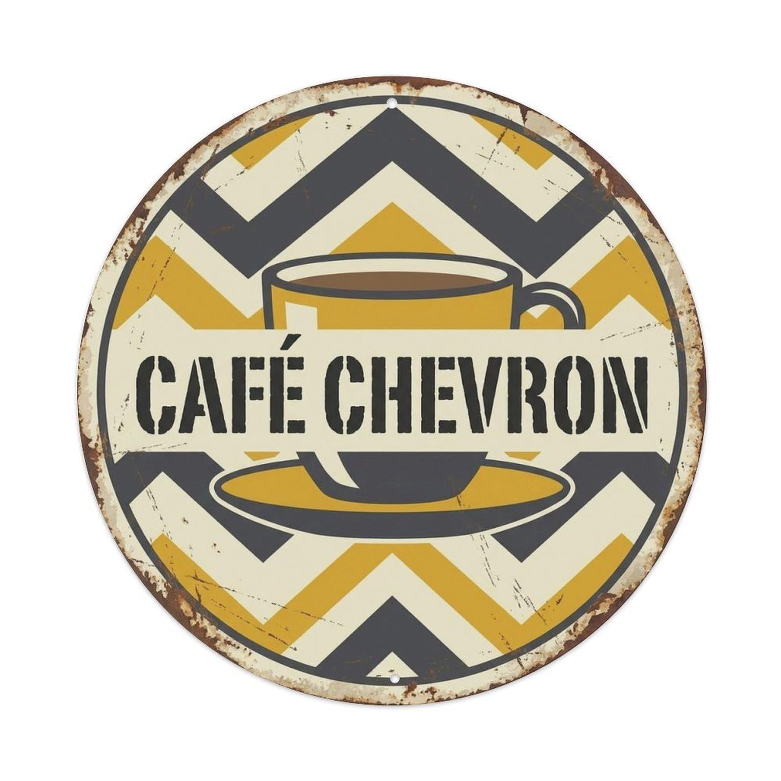 Moka Pattern Bistro Coffeehouse Espresso Cafe Chevron Metal Tin Sign Plaque Wall Decor for Cafe, Man Cave, Club Bar, Office, Home Garden Round Metal Poster 8x8Inch