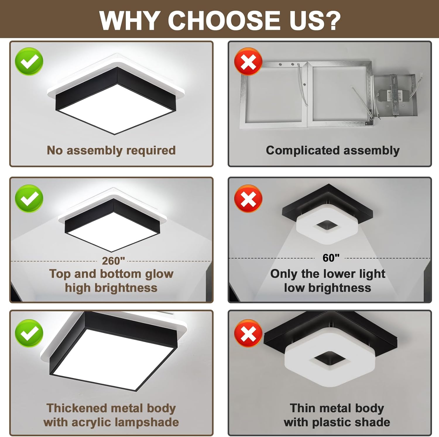 Modern Led Ceiling Light, 6000K Small Flush Mount Ceiling Light Fixture, Square Black Hallway Lighting Fixtures for Hallway Entryway Bedroom Balcony Bathroom Ceiling Lamp