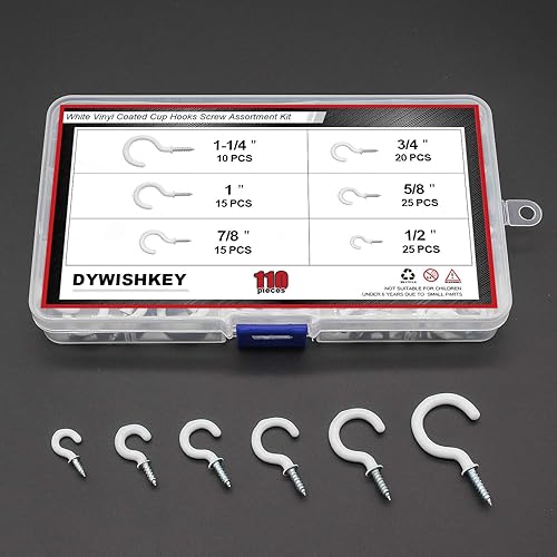 Miniatura 7 de Ganchos de tornillo para colgar, 110 unidades, 6 tamaños, juego de ganchos para tazas, ganchos de techo recubiertos de vinilo, ganchos para