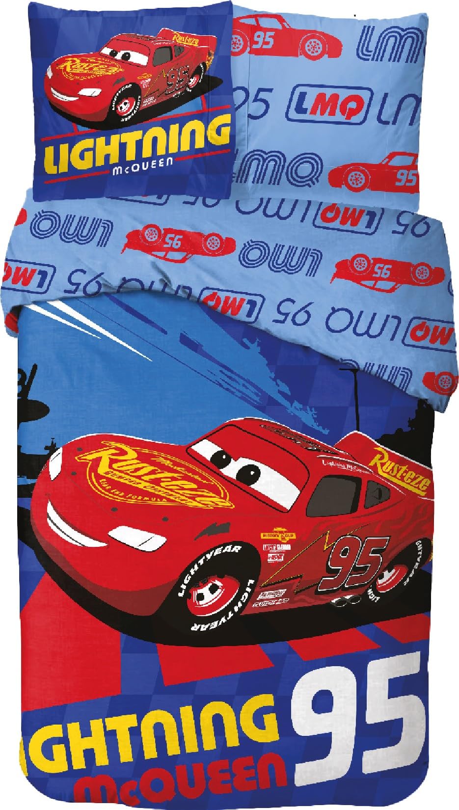 Juego de cama Cars 140x200 de algodón con funda de almohada para niños