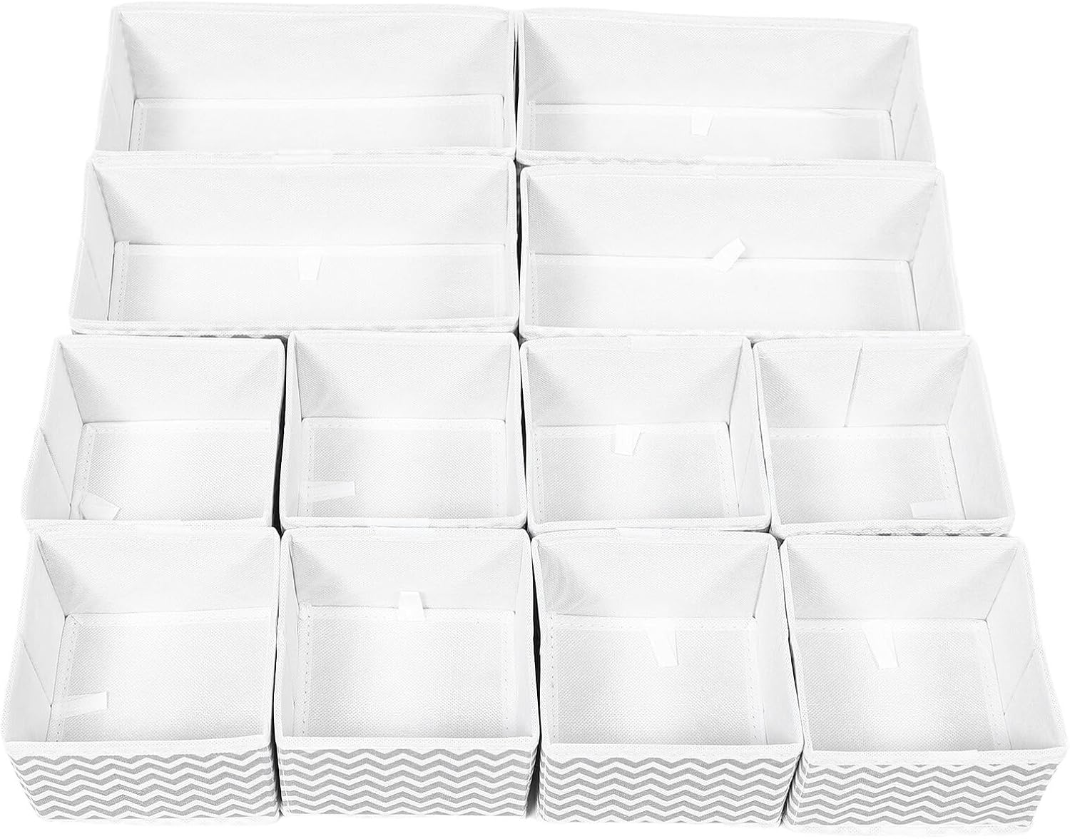 12pcs Underwear and Sock Drawer Organizer Set, Non-woven Fabric Foldable Storage Box with Wave Pattern, Wardrobe Divider for Closet and Dresser Organization