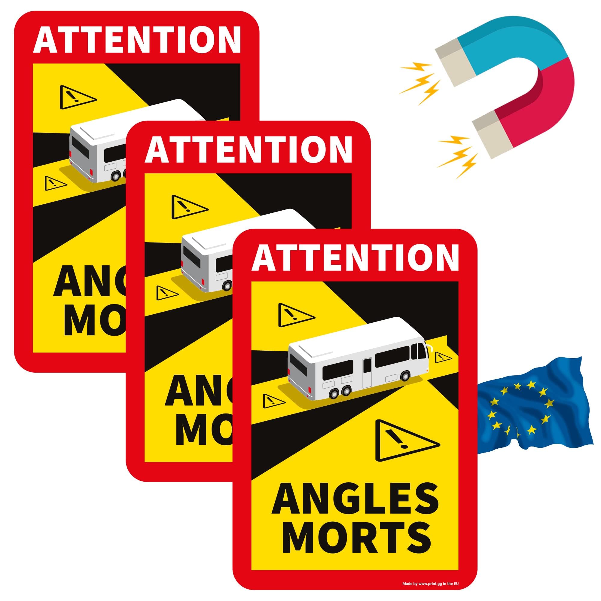 Naklejka z motywem martwego kąta, Francja – Angles Morts magnes do przyczepy kempingowej i autobusu – tabliczka magnetyczna na samochód 17 x 25 cm - naklejka na samochód kempingowy