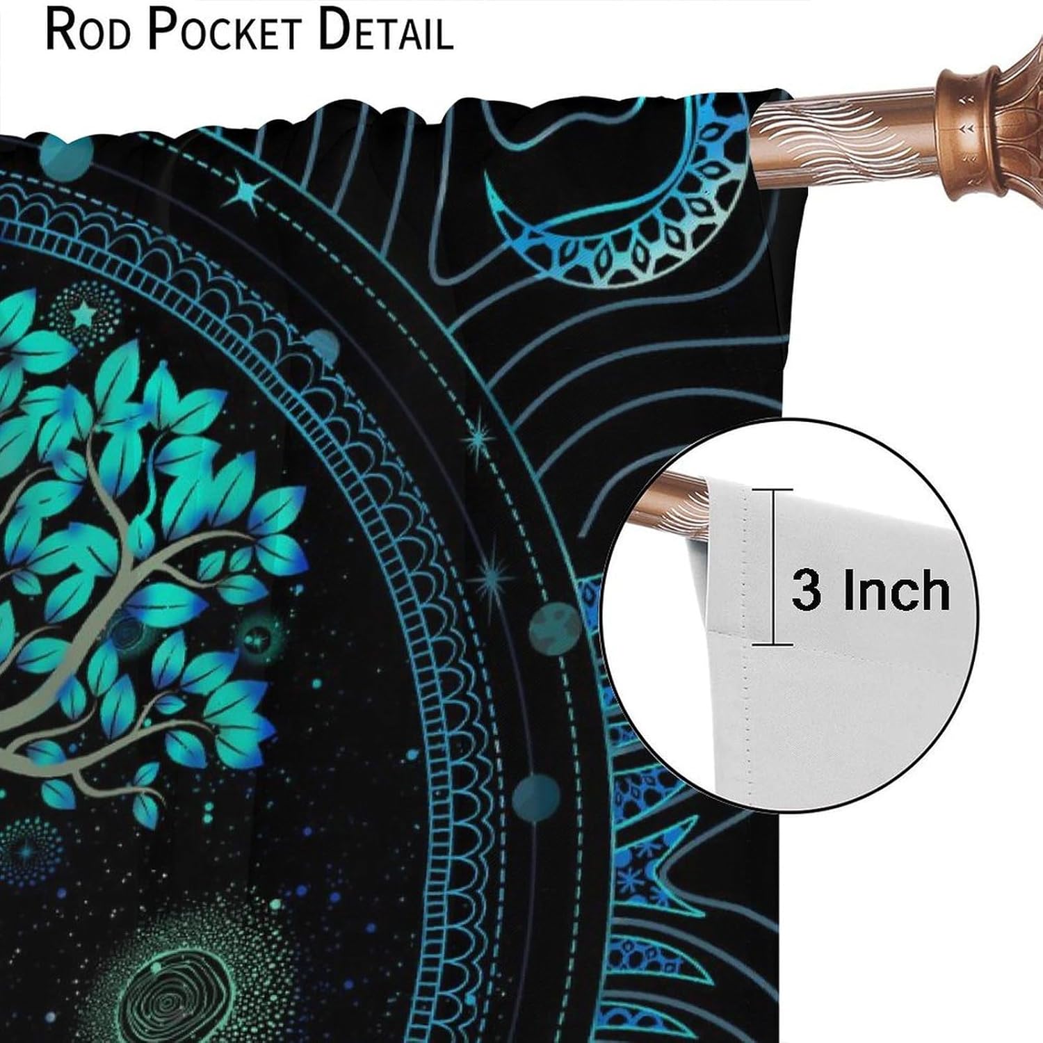 Tree of Life Curtains, Sun Moon Phase Galaxy Space Aesthetic Mystic Window Treatments for Bedroom Living Room, Bohemian Goth Tarots Blackout Drapes 2 Panel Sets,63x72 Inch