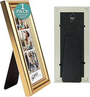 pbf PHOTO BOOTH FRAMES 2x6 Photo Strip Frame | 2 x 6 Photo Booth Strip Frame with Stand | Picture Frame for Photo Booth Strip | Premium Designer Photobooth Frame (Gold)