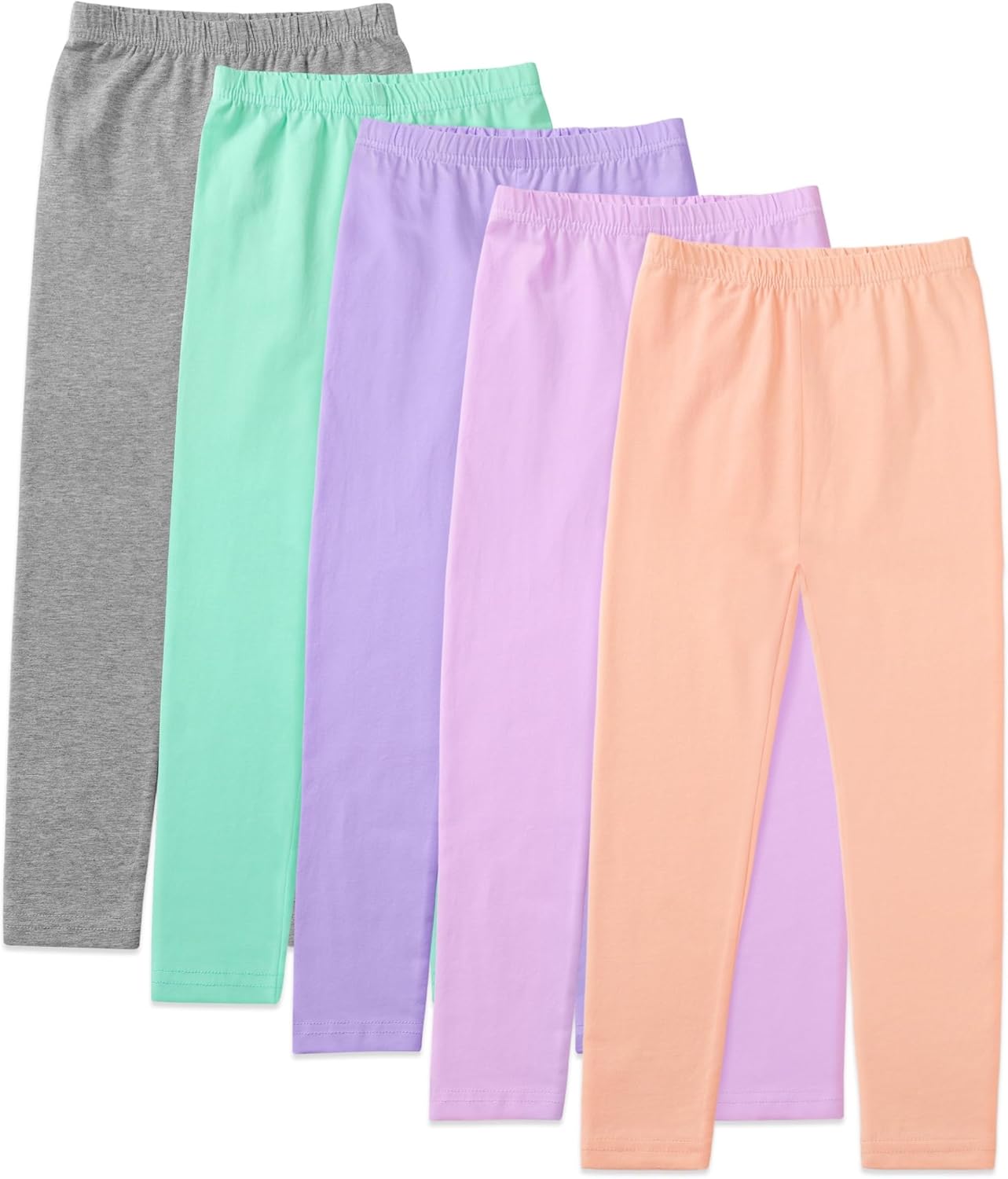 5 Pack Girls Cotton Leggings Soft Cotton Full Length Stretchy Pants, 4-14Y | Soft 93% Cotton & 7% Spandex Footless Tights with Stretchy Waistband, Solid Colors for Toddlers Kids Girls Daywear Yoga Dance