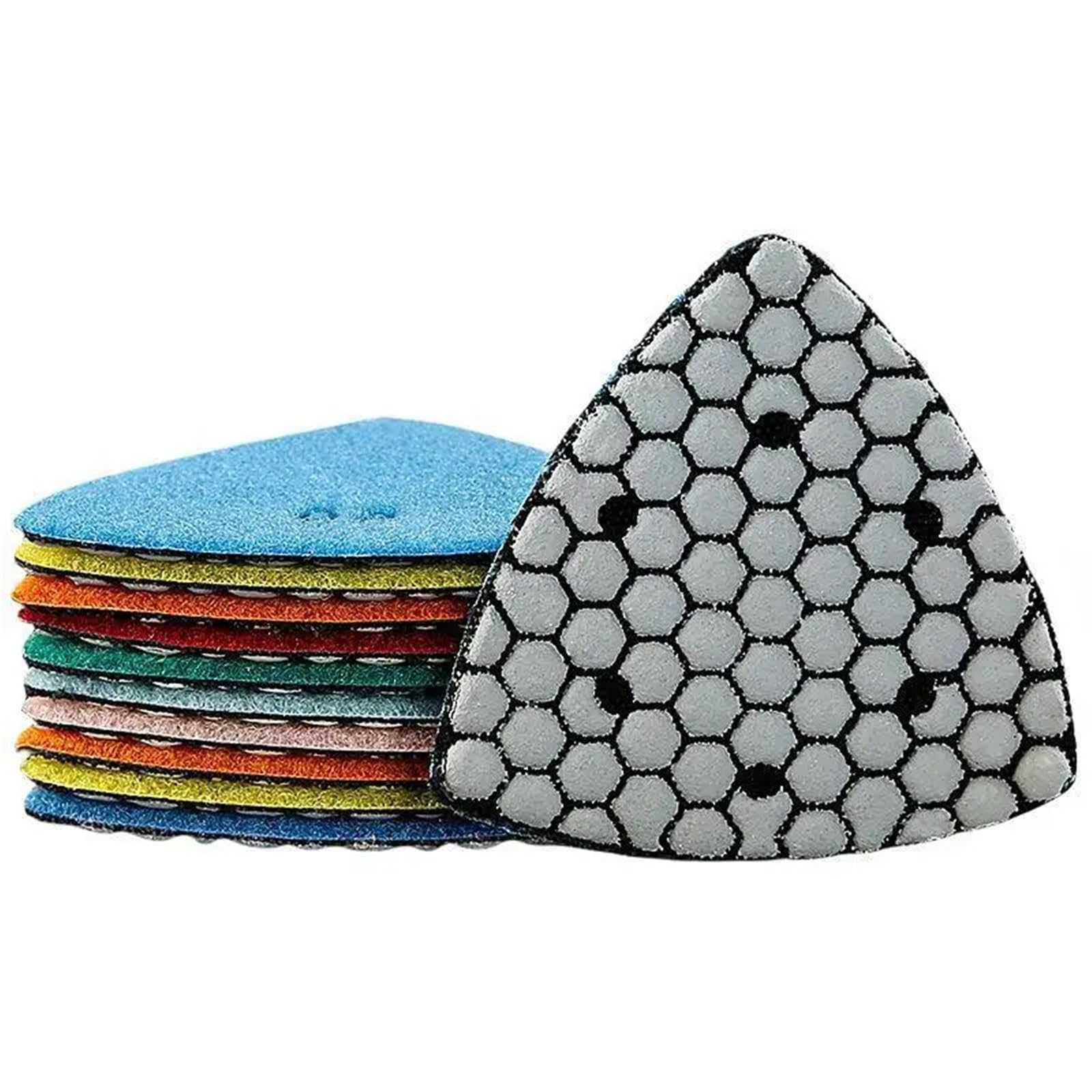 7Pcs 90mm Triangle Dry Polishing Pads For Granite Marble Concrete Stone Sanding Discs(1 Set 7 Grits)