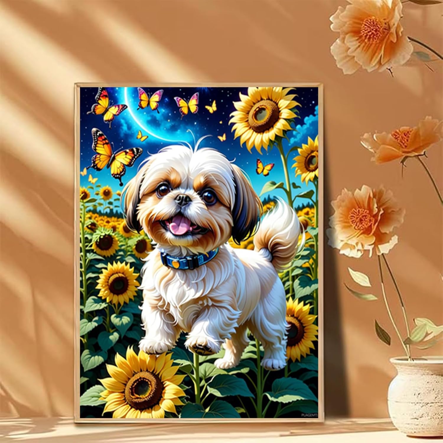 DIY Diamond Painting Kits for Adults, Sunflower Full Drill 5D DIY Shih Tzu Diamond Painting Art Kits, Colorful Animals Diamond Art, for Home Decoration and Room Wall Decor 12x16 inch