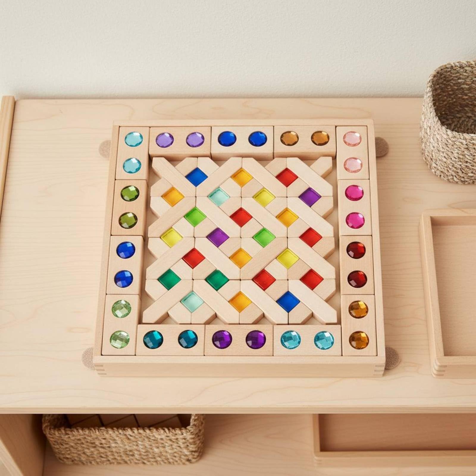 54 Stück lichtdurchlässige Bauklötze pädagogisch wertvoll Regenbogen Bausteine Set Farb- und Formerkennung Educational Edelsteinblöcke, Acrylstein Klar