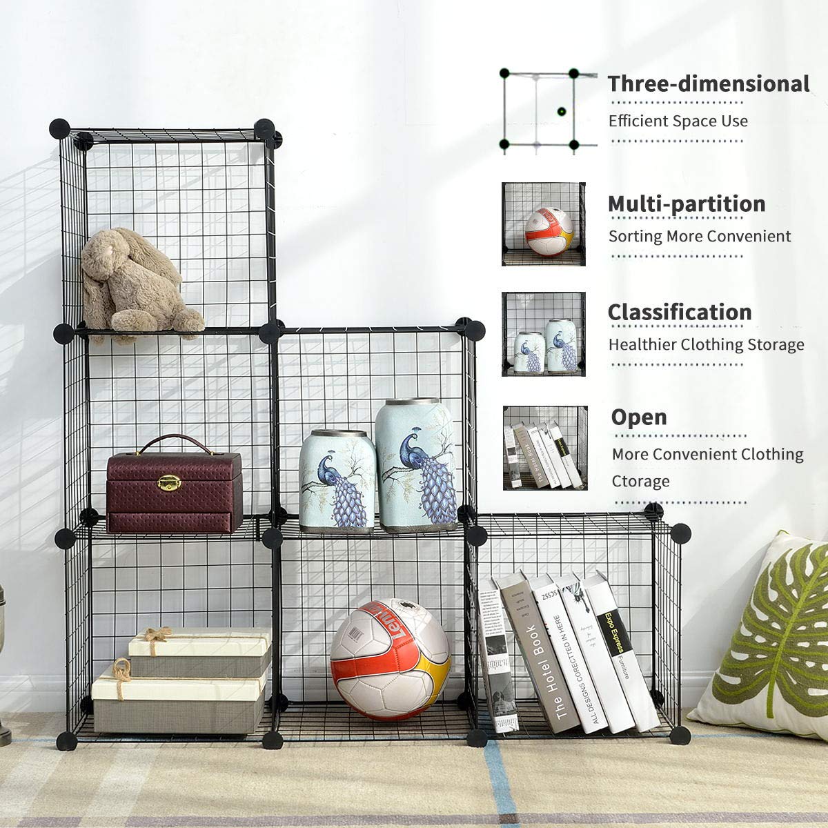 BRIAN & DANY 6Cube Wire Storage Cubes, Larger Cubes (35 cm vs. 30 cm), DIY Wire Grid Bookcase