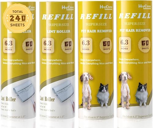 HapChron Rodillo de pelusa de superficie grande extra pegajoso con cubierta a prueba de polvo, 6.3 pulgadas más ancho, 240 hojas4 repuestos,