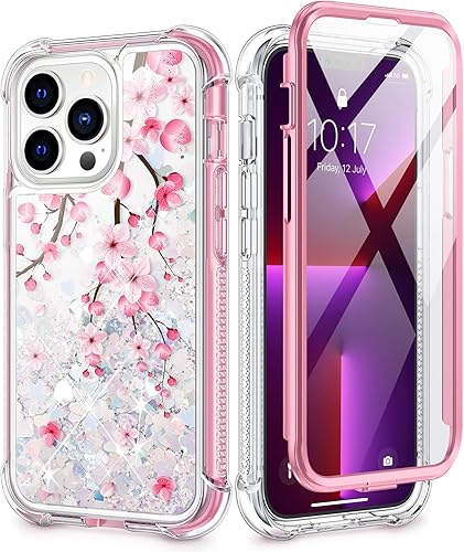 Miniatura 10 de Caka Funda para iPhone 13 Pro Max con purpurina para mujeres y niñas con protector de pantalla integrado, Bling Sparkle Liquid Quicksand Funda