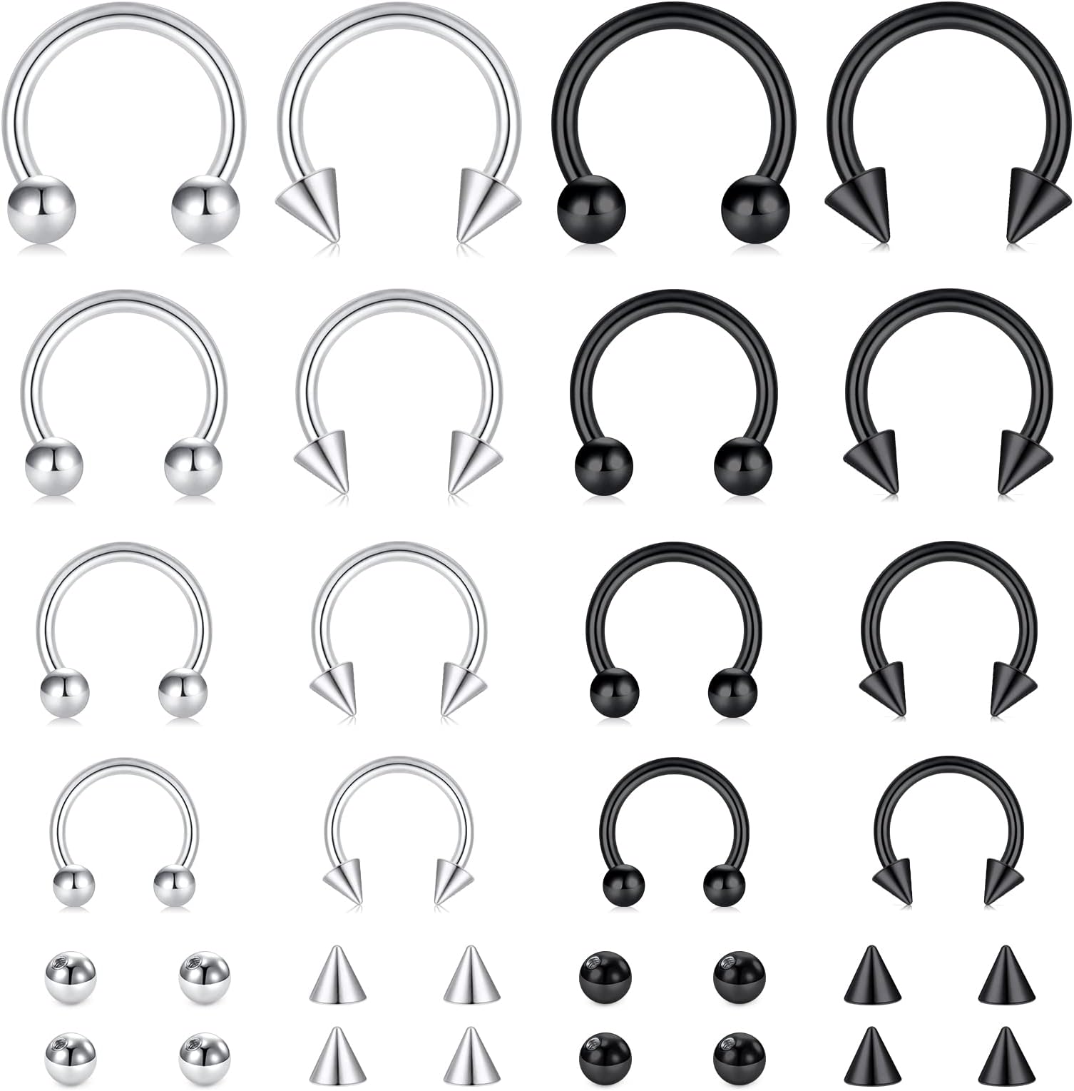 16G Septum Nose Rings Stainless Steel Hinged Seamless Nose Hoop Ring Horseshoe Piercing Jewelry Captive Bead Ring Helix Daith Tragus Cartilage Earrings for Women Men