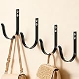 Wall Hooks for Hanging, Large Coat Hooks Wall Mount, Heavy Duty Screw in Metal Hooks for Wall (22LB), Towel Hooks for Bathrooms, Door, Mudroom, Backpack, Clothes, Closet, Purses, Black, 4 Pack