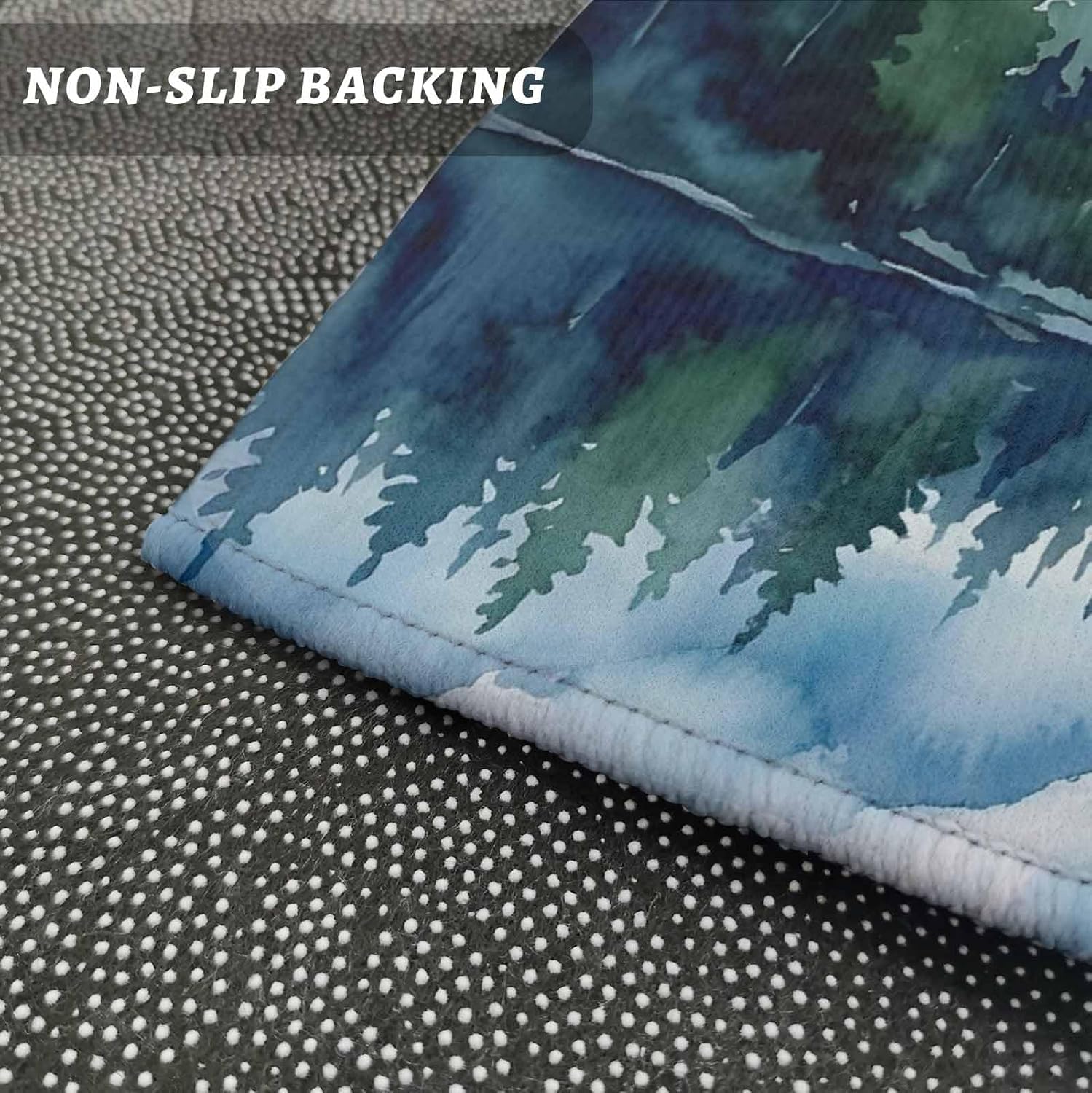 Teamery Kitchen Mats for Floor Watercolor Mountain Lake Cloud Washable Non Slip Kitchen Rugs 1PCS, Natural Scenery Forest Absorbent Standing Mats for Sink Bathroom Office Living Room 15.7x47.2in