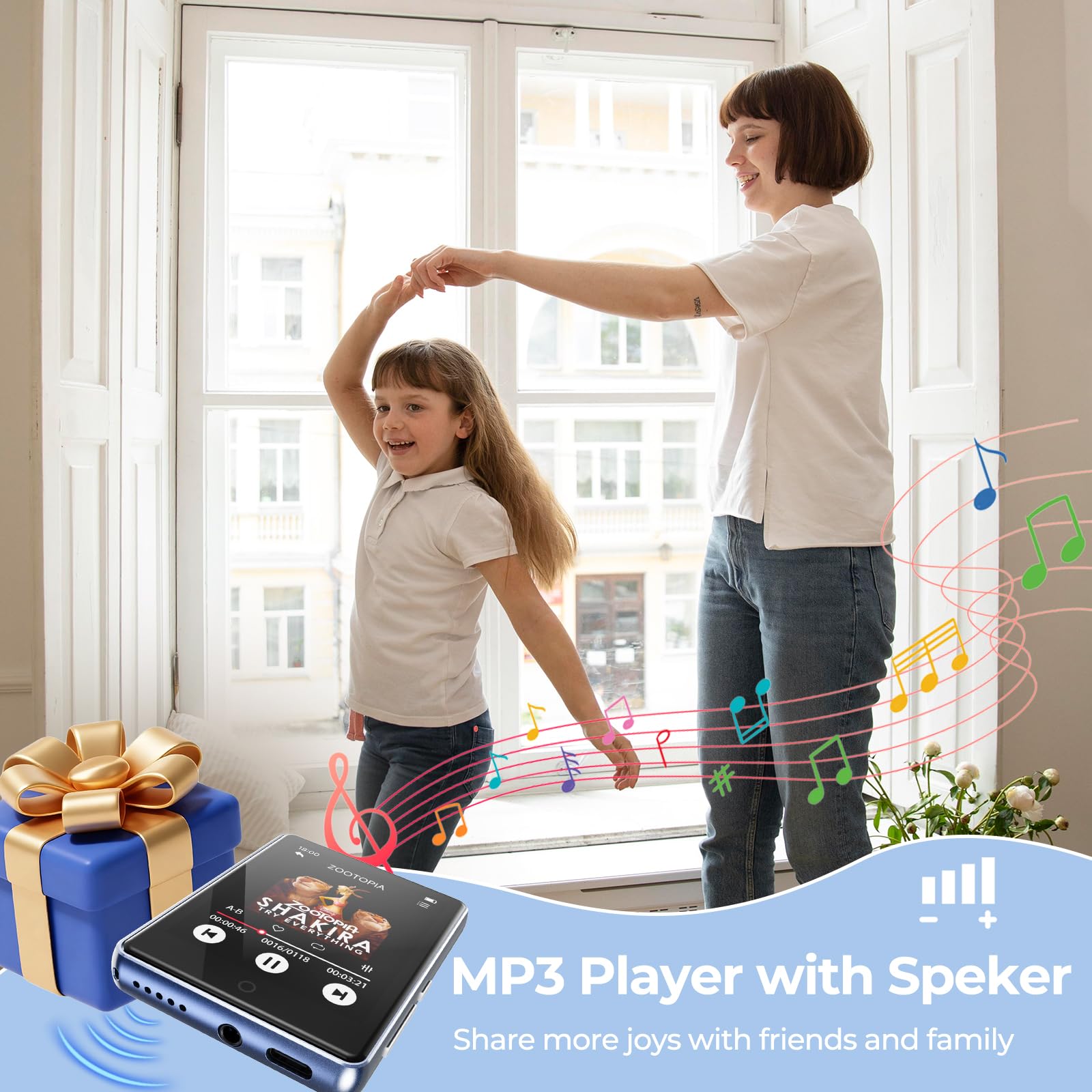 Odtwarzacz MP3 32 GB, Bluetooth 5.3, ekran dotykowy 2,8" | Metalowa obudowa i przenośna konstrukcja, głośnik, możliwość rozszerzenia do 128 GB, radio FM, nagrywanie głosu, budzik