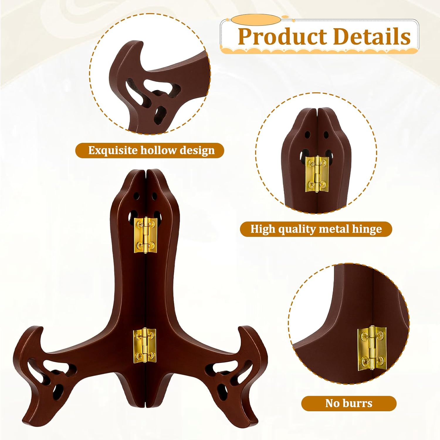 5 Inch Wooden Plate Stands for Display Easel Plate Holder Hollow Picture Frames Photo Holder Stands Folding Displays Stand Desktop Ornaments and Artwork Display Stand Easels Dish Rack Holders