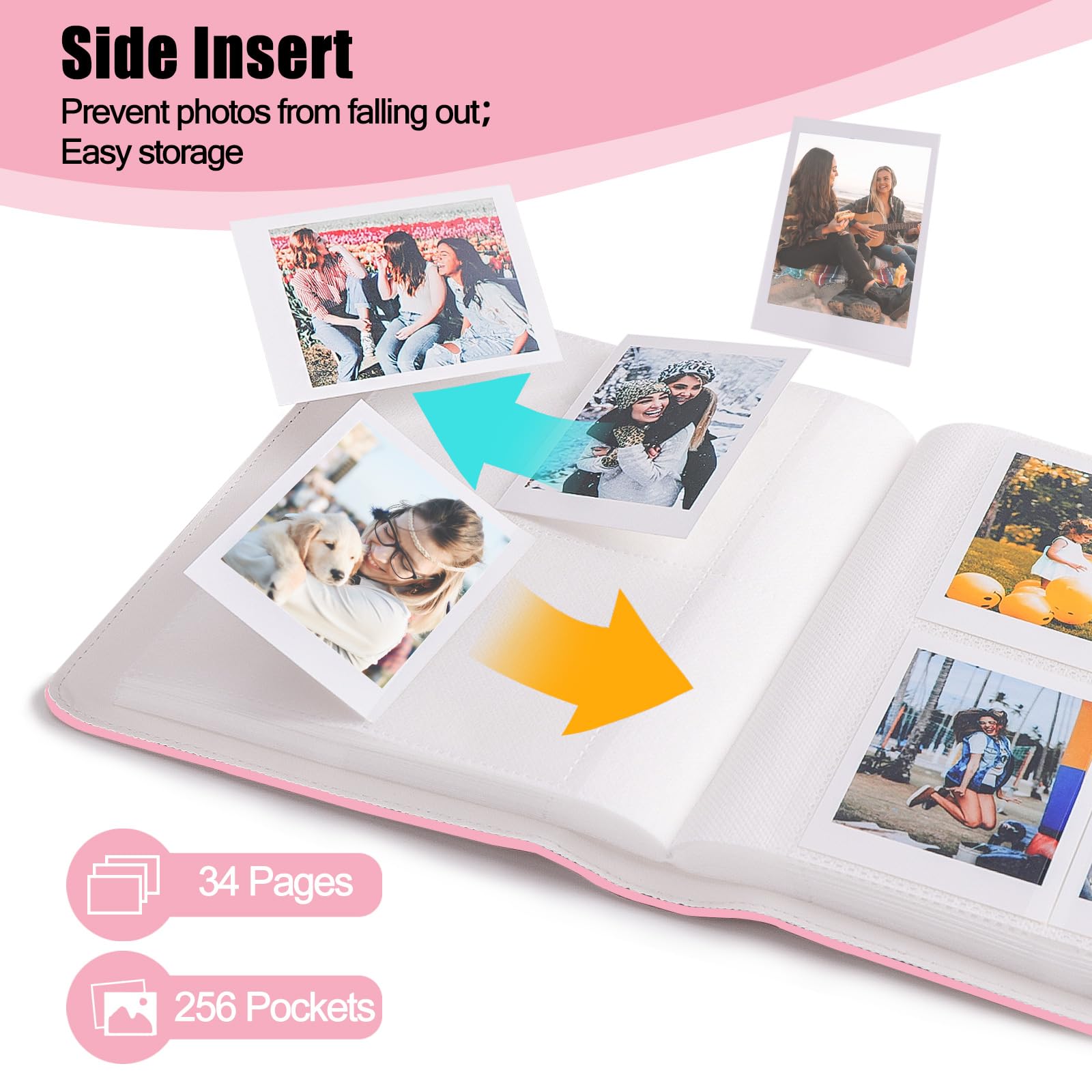 Album photo avec 256 poches pour 3 pouces, compatible avec Fujifilm Instax Mini 12 11 9 8 25 50s 70 90, support photo polaroid, compatible avec Polaroid Snap PIC-300/Kodak Instant Printer