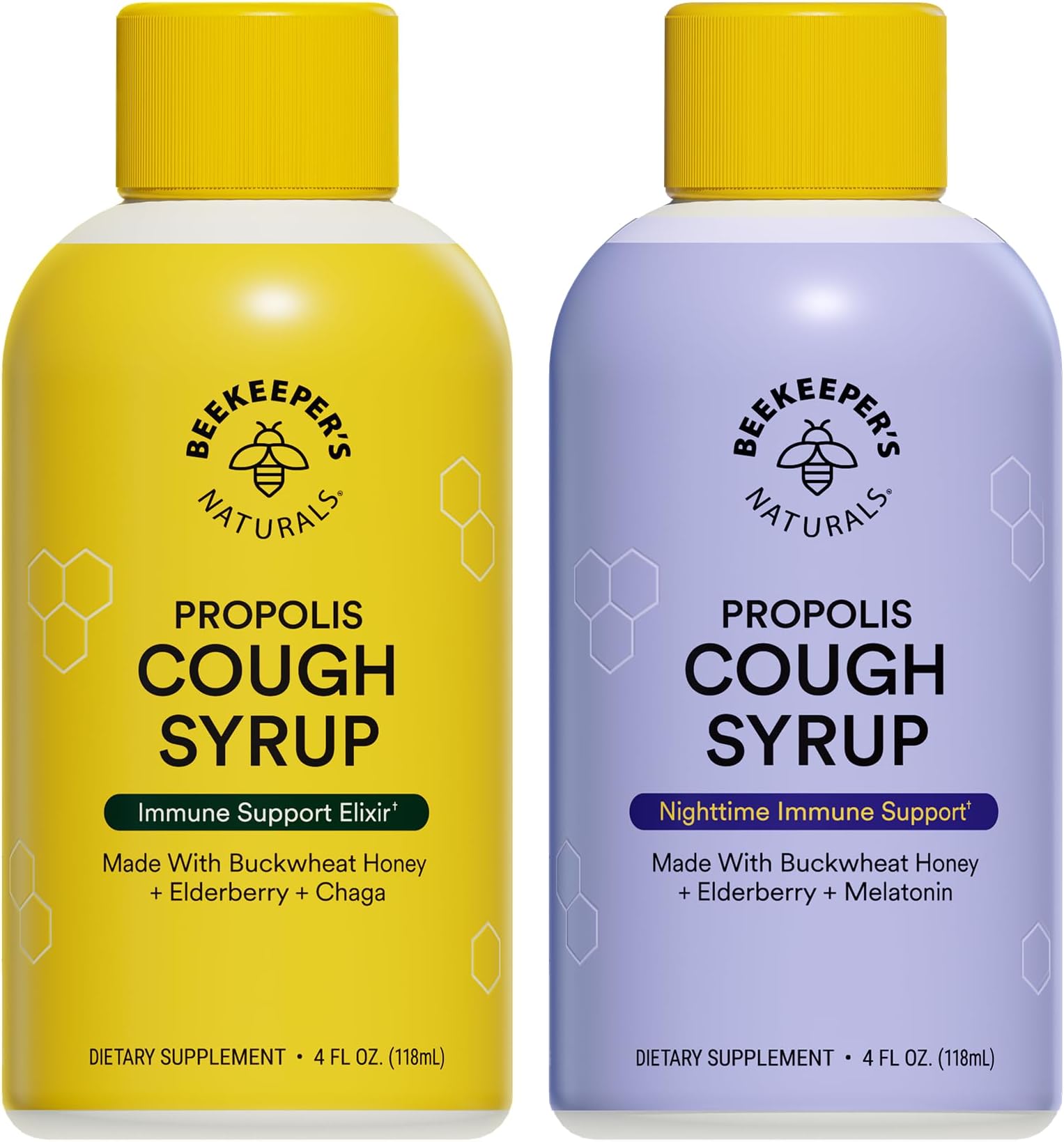 - Beekeeper's Naturals Propolis Honey Cough Syrup โ Adult Daytime & Nighttime Value Pack โ Elderberry, Bee Propolis, Buckwheat Honey โ Immune Support & Throat Soothing, Two Pack, 2 x 4 fl oz