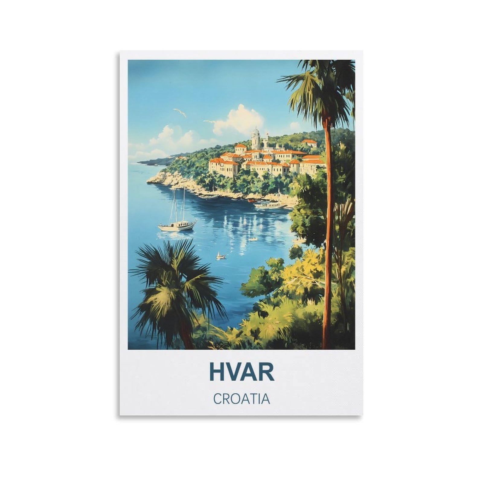 FJIWECWSQ Hvar Croatia Vintage Travel Poster 08x12inch(20x30cm) Canvas Wall Art Painting Prints
