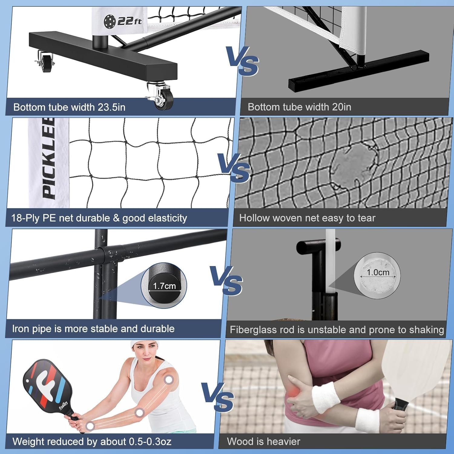 Pickleball Net Set with 4 Fiberglass Paddles, Portable Pickleball Set with 4 Fiberglass Paddles, 6 Balls & Carry Bag, Easy Setup for Driveway, Garage, Kids & Adults