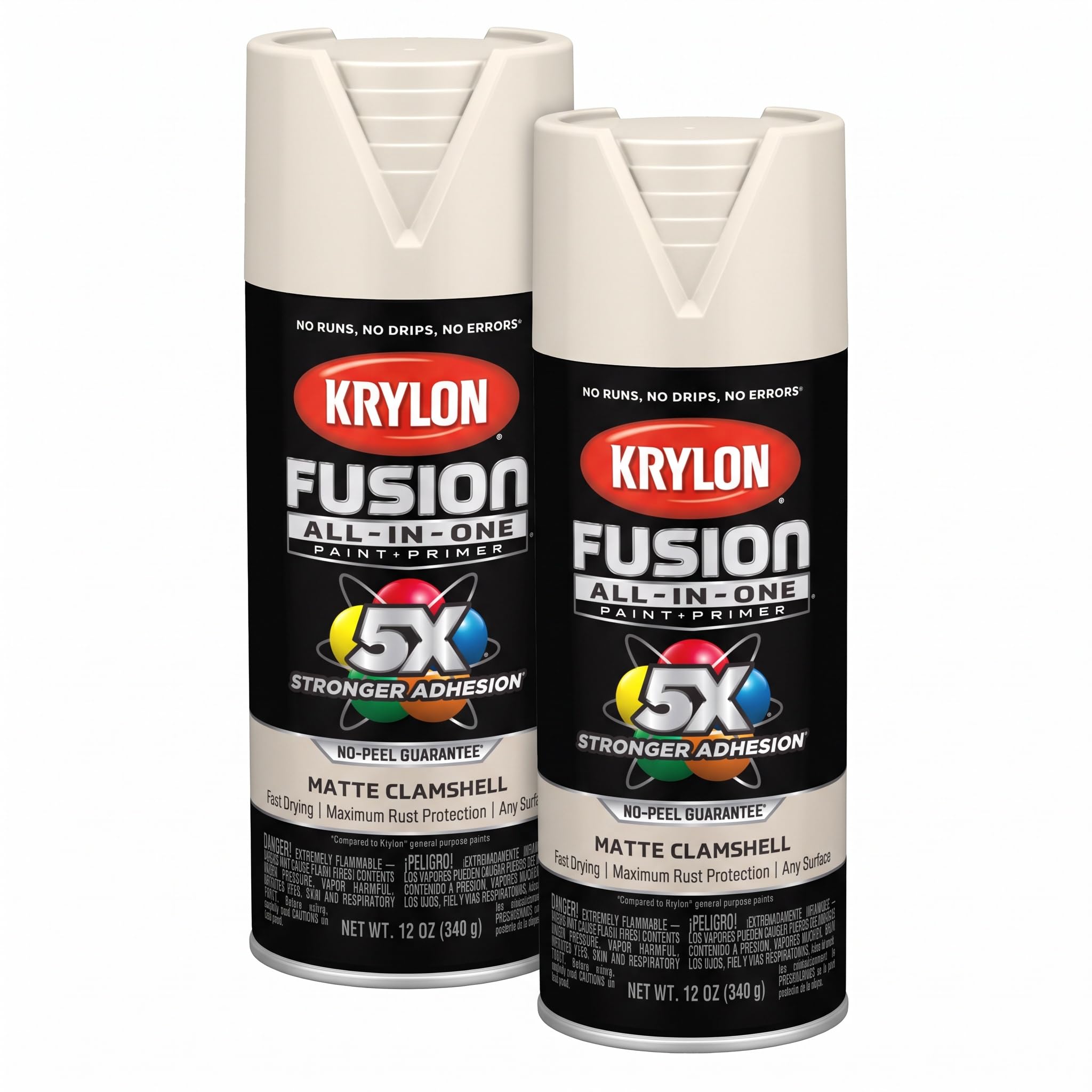 Krylon K02799007 Fusion All-In-One Spray Paint for Indoor/Outdoor Use, Matte Clamshell Off-White (Pack of 2)