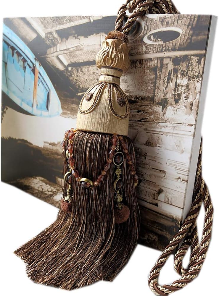 European Style 1 Pair Embroidery Curtain Rope Tiebacks with Tassels Curtain Decor Curtain Tiebacks (Beige)