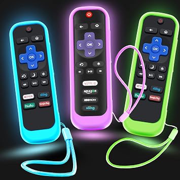 3Pack Case for Roku Remote, Cover for Hisense/TCL Roku TV Steaming Stick/Express Universal Replacement Controller Silicone Sleeve Skin Glow in The Dark Green Sky Purple