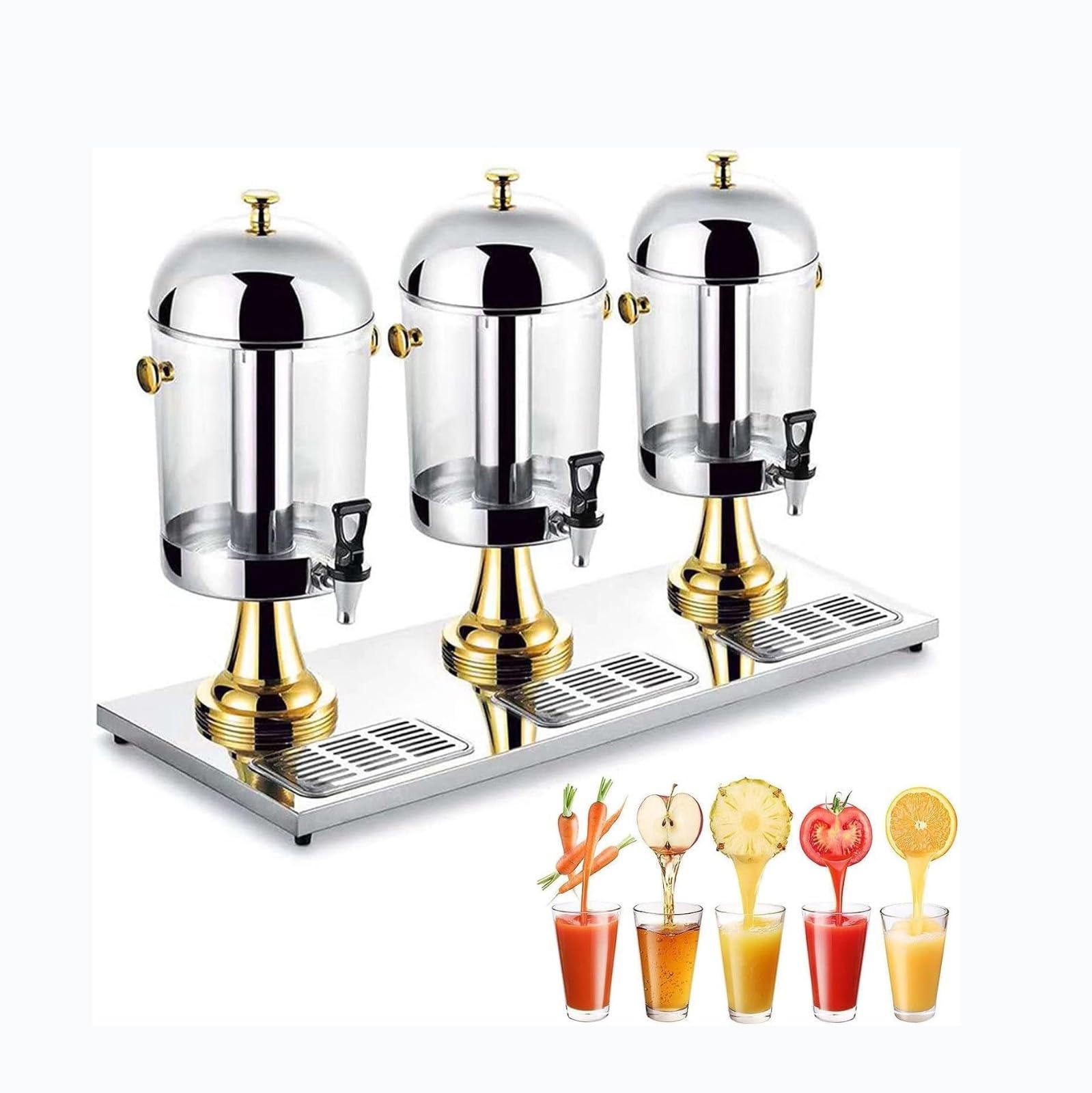 HCZKIUJY Drink Dispenser Beverage Dispenser Premium Stainless Steel Commercial Juice Machine with Tap - 16L/24L Beverage Dispenser for Restaurants, Hotels, and Bars (Three Head)