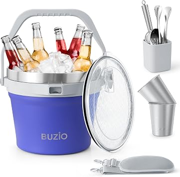 BUZIO 7 L Insulated Ice Bucket with Lid and Shoulder Strap for Parties