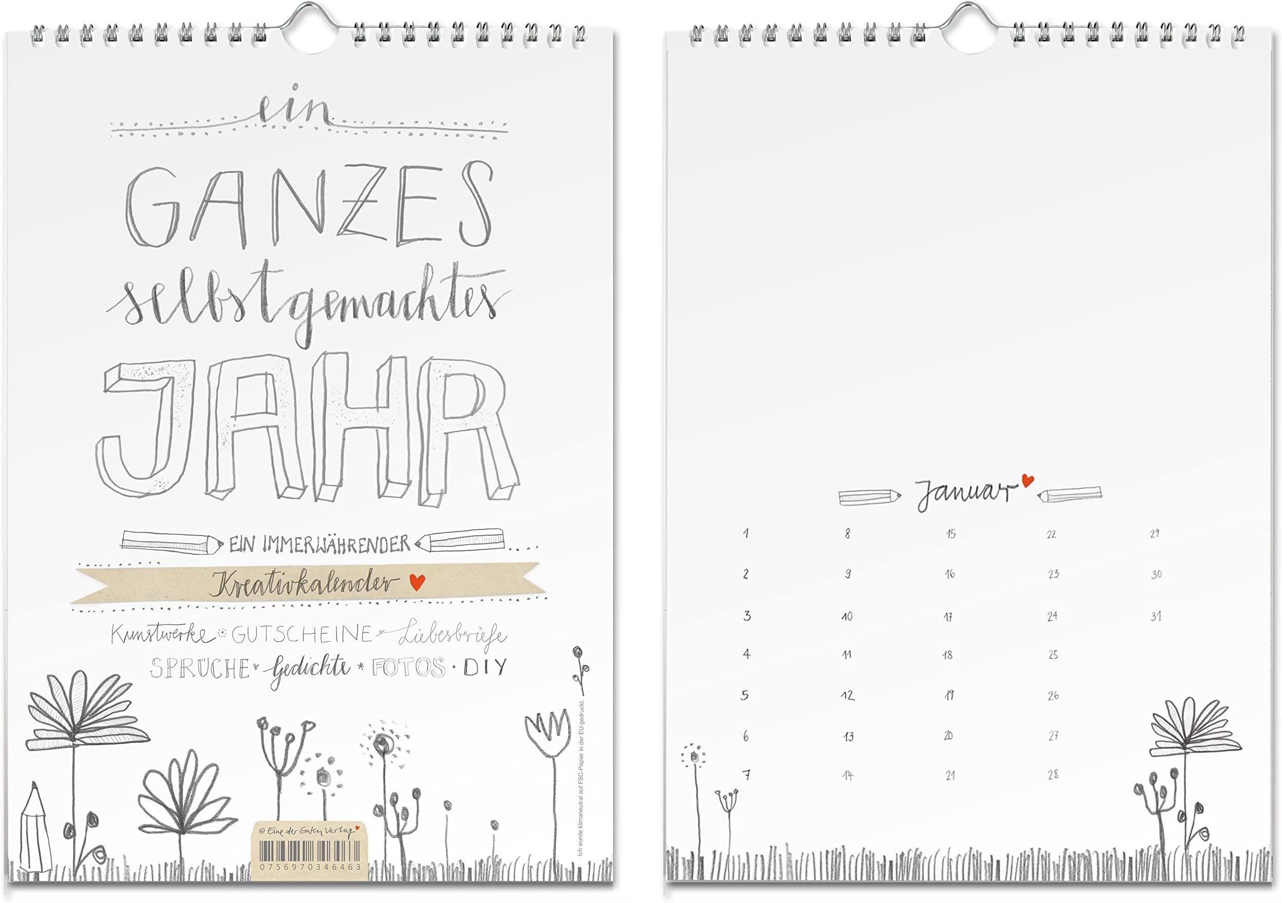 Kalender Ohne Jahr Und Wochentag A4 Design Bastelkalender immerwährend zum Selbstgestalten, FSC Papier