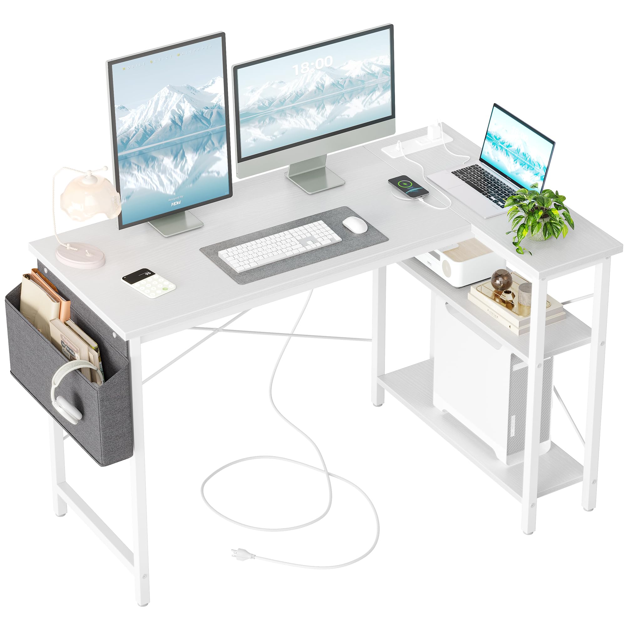 BEXEVUE Computer Desk with Power Outlets, 47 Inch L Shaped Desk