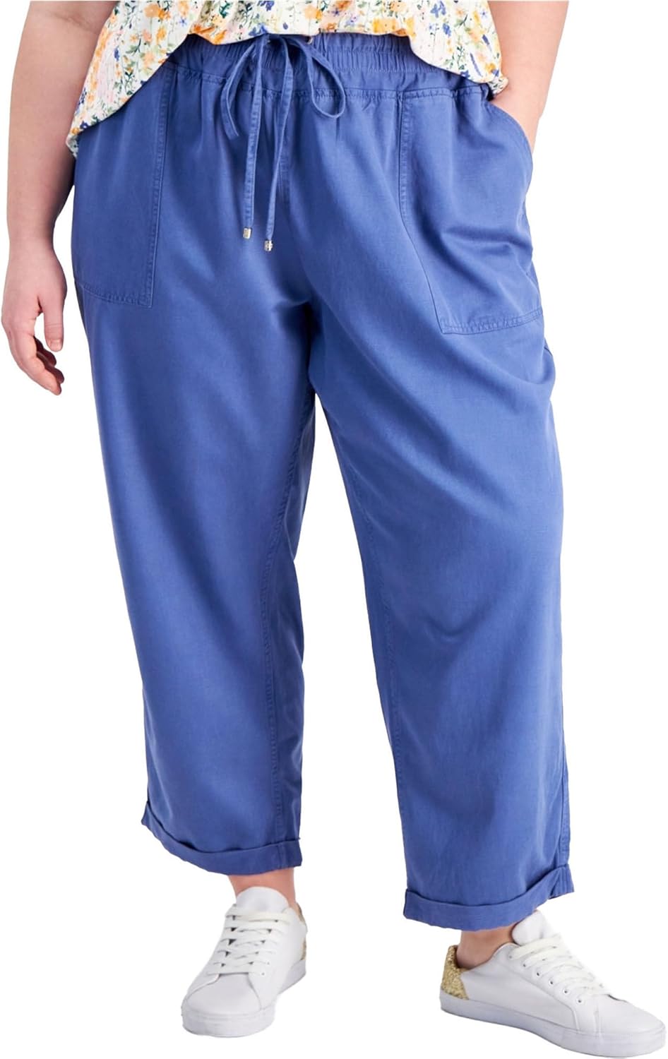 Tommy Hilfiger Womens Cuffed Twill Casual Trouser Pants, Blue, Plus Size, 2X