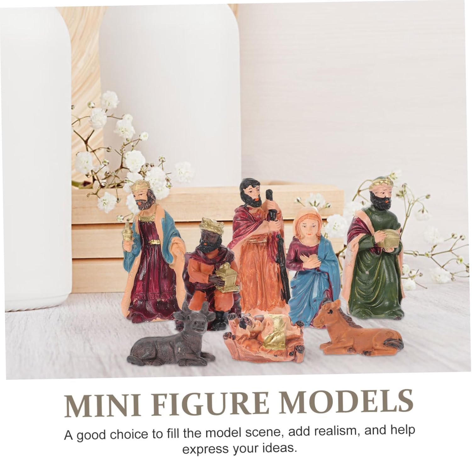 Jesus Nativity Ornament Set 8-Piece Religious Christmas Decor Lifelike and Delicate Nativity Scene