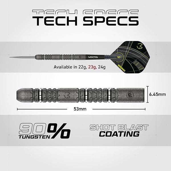 WINMAU Michael Van Gerwen MvG Signature Edition – 23 g – 90 % tungstène – Jeu de fléchettes professionnelles avec ailettes et tiges - 4