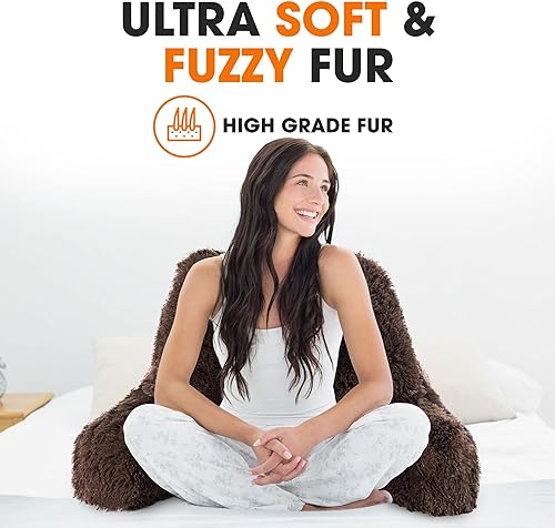 Miniatura 2 de Cheer Collection Silla de almohada de lectura esponjosa, almohada para silla de pelo lanudo con brazos para cama y sofá, color chocolate